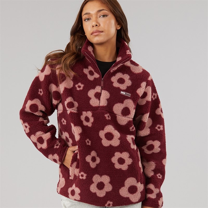 Bench Womens Dessa 1/4 Zip Fleece Cordovan/Light Dusky Pink