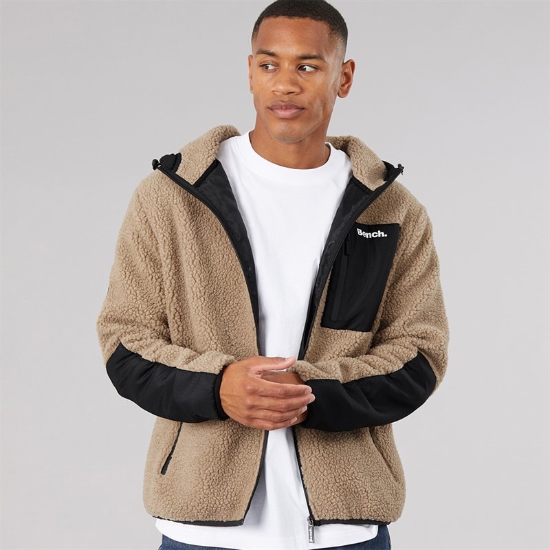 Bench Mens Brecon Hooded Fleece Stone Grey Marl