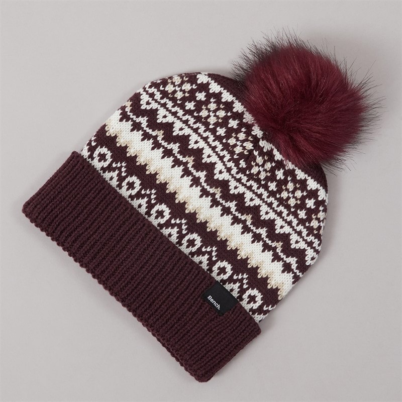 Bench Womens Fairisle Bobble Hat Cherry Lacquer