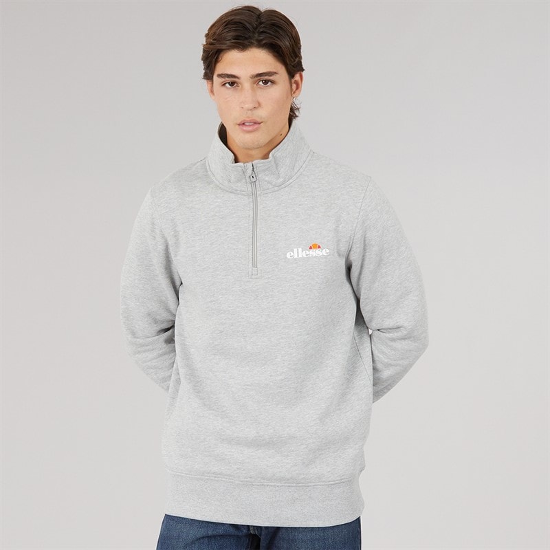 Ellesse Mens Benevento 1/4 Zip Sweatshirt Light Grey Marl