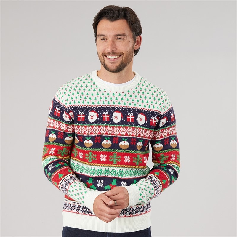 Fluid Mens Jacquard Christmas Jumper Multi
