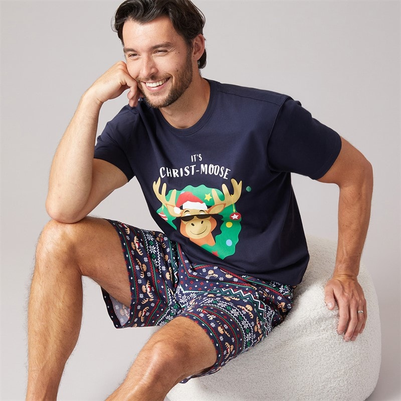 Fluid Mens Christmas Moose Pyjama Set Multi