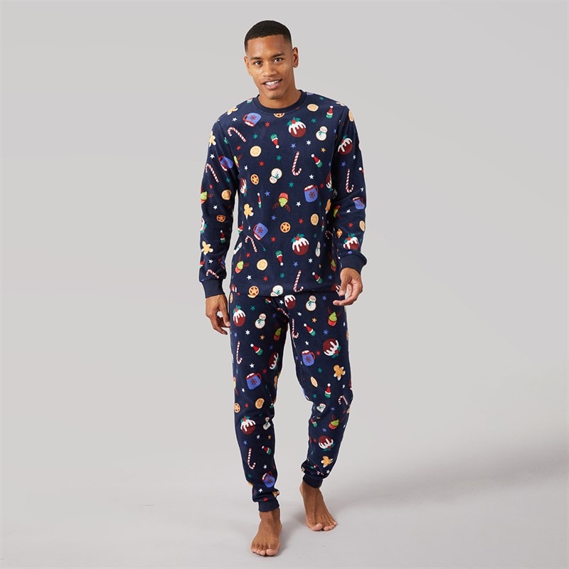 Fluid Mens Christmas Microfleece Set Multi Navy