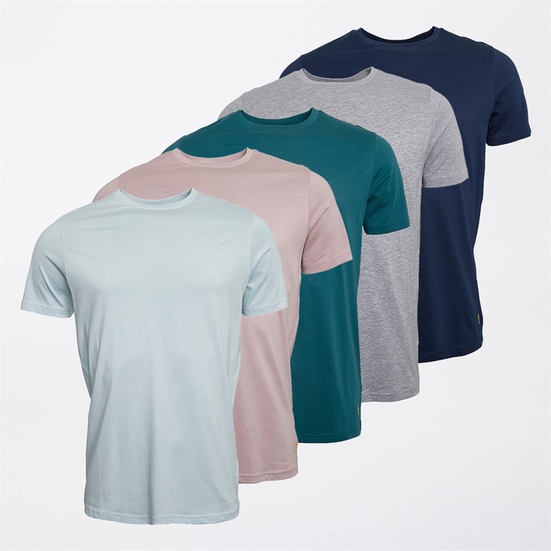 Farah Mens Daigre Five Pack T-Shirts Teal/Flora Pink/Grey Marl/Skyway/Yale