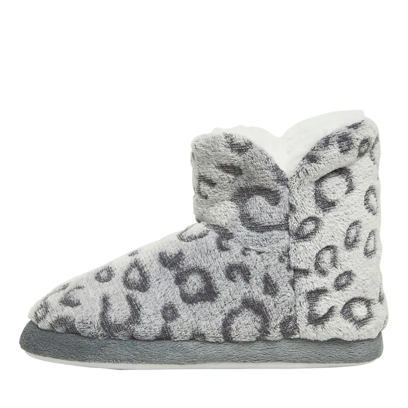 Board Angels Womens Faux Fur Bootee Slippers Grey