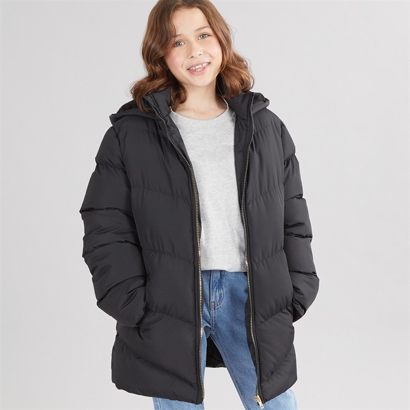 Board Angels Girls Chevron Puffer Jacket With Faux Fur Hood Black