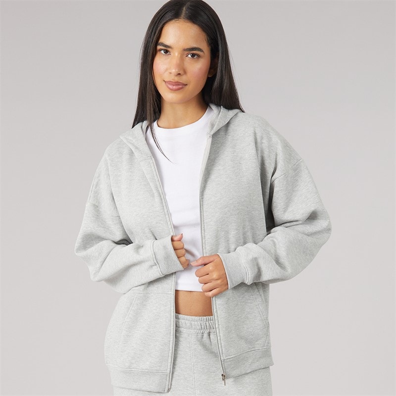 Board Angels Womens Oversized Zip-Through Hoodie Grey Marl