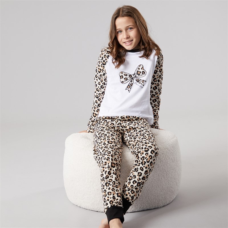 Board Angels Girls Leopard Heart Pyjama Set Multi