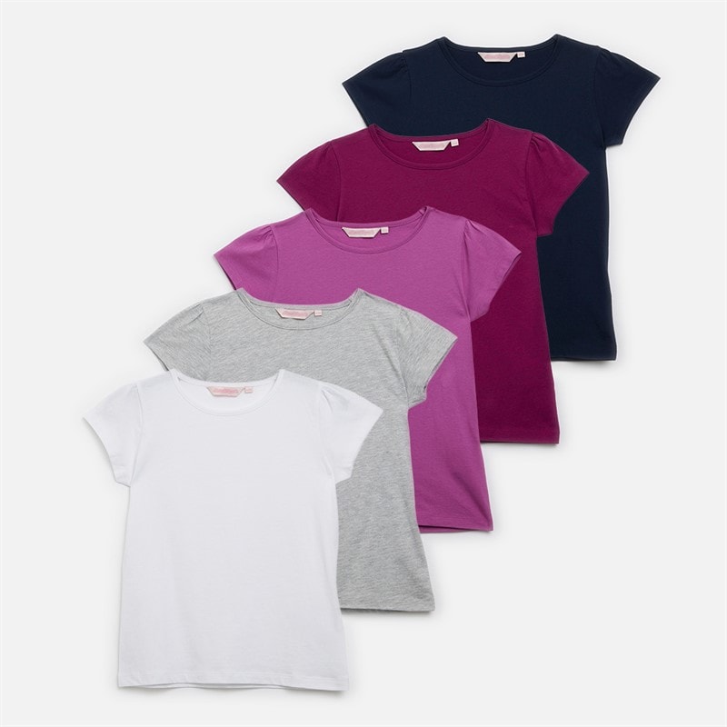 Board Angels Girls Five Pack Plain T-Shirts Multi
