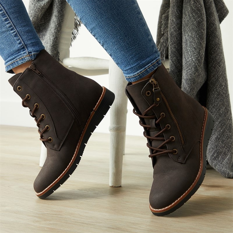 Board Angels Womens Gaby Zip Detail Ankle Boots Brown