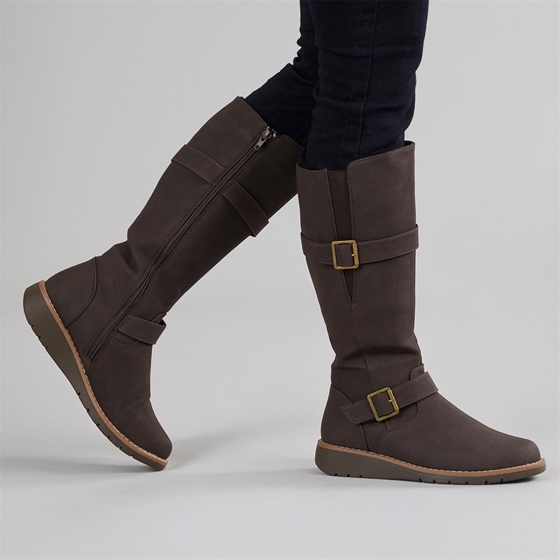 Board Angels Womens Long Wedge Boots Brown