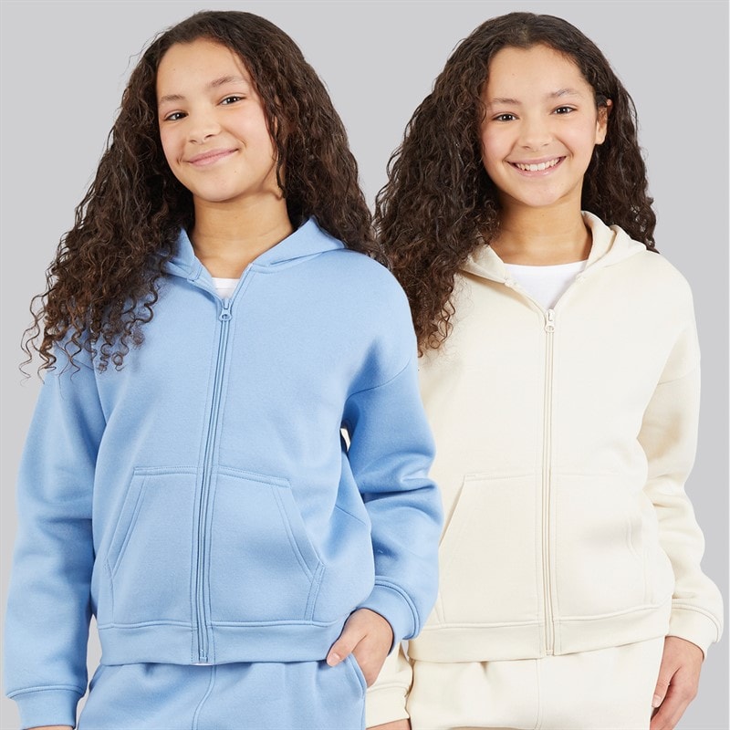 Board Angels Girls Two Pack Zip Through Hoodies Baby Blue/Off White