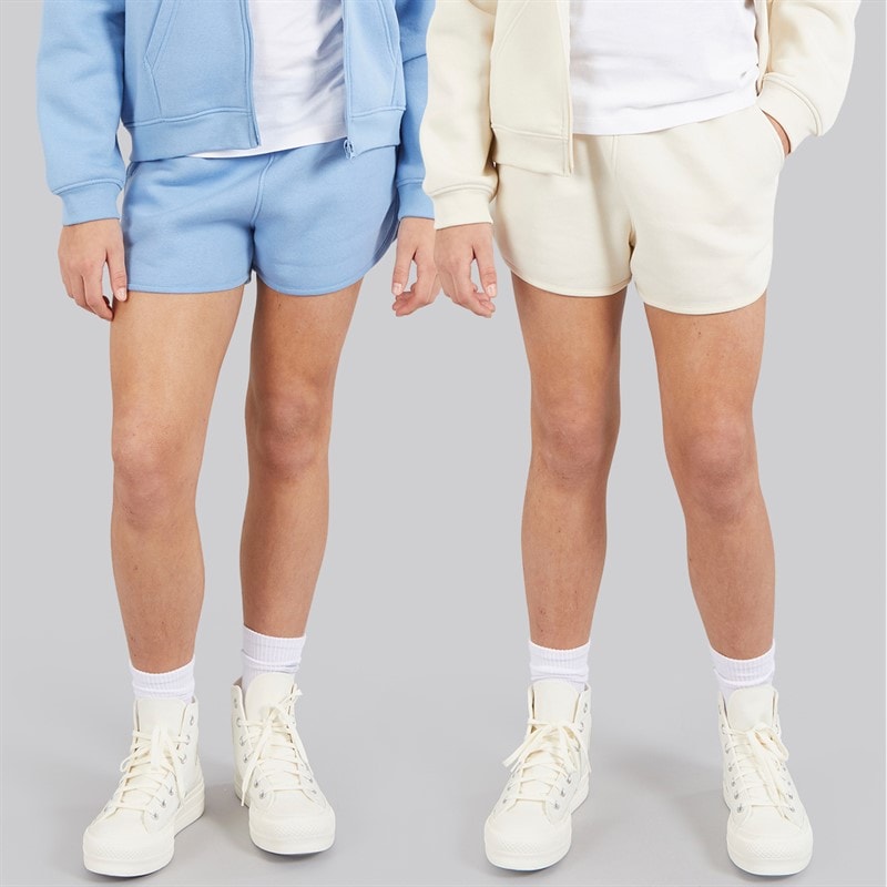 Board Angels Girls Two Pack Fleece Runner Shorts Baby Blue/Off White