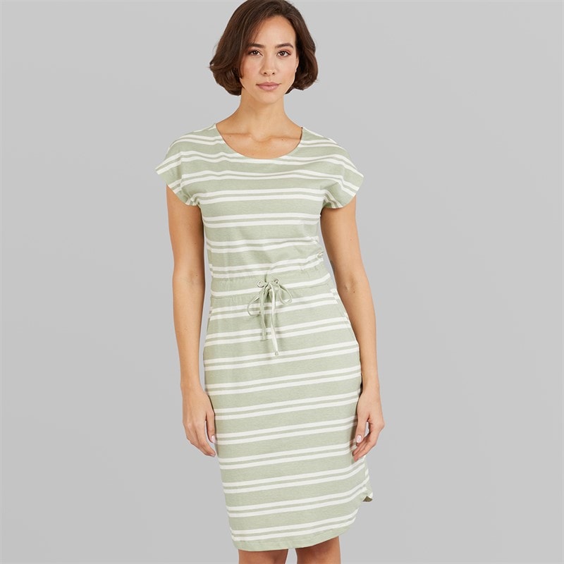 Board Angels Womens Tie Waist Dress Sage Stripe