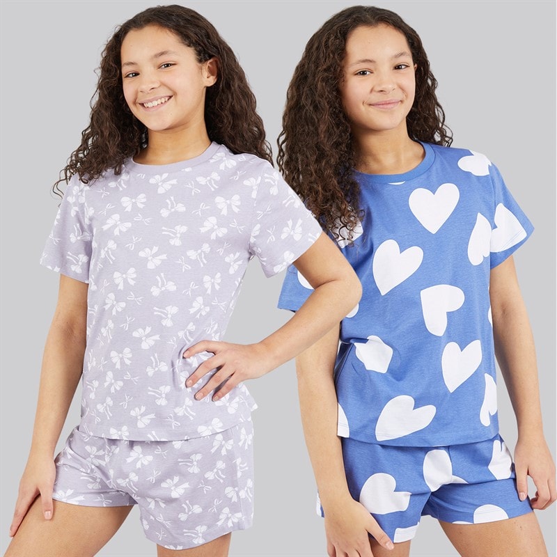 Board Angels Girls Two Pack T-Shirt And Shorts Pyjama Sets Multi