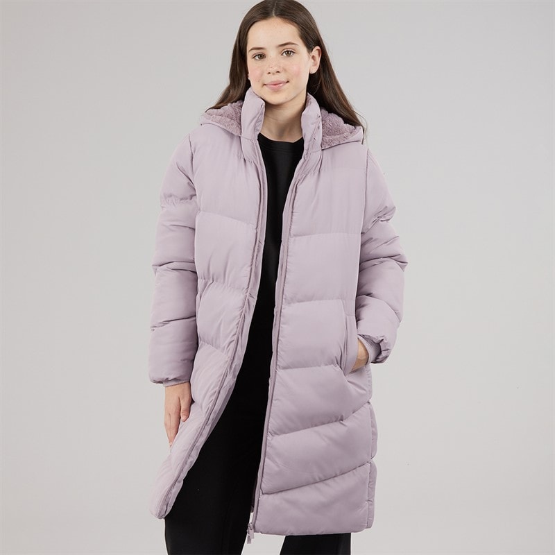 Board Angels Girls Long Puffer Coat With Hood Dusky Lilac