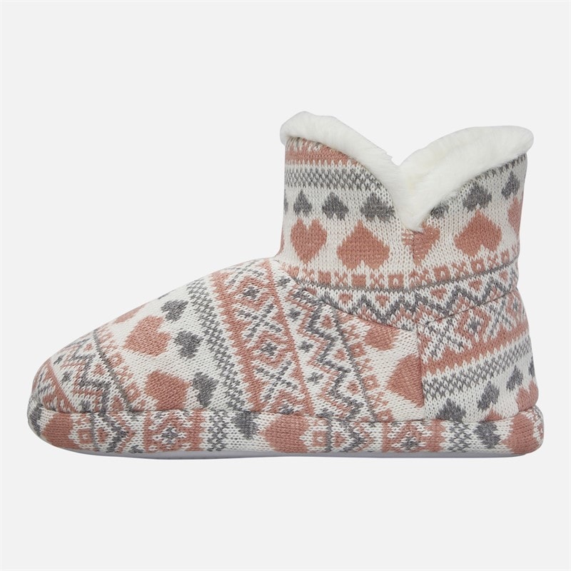 Board Angels Girls Fairisle Bootee Slippers Cream/Pink