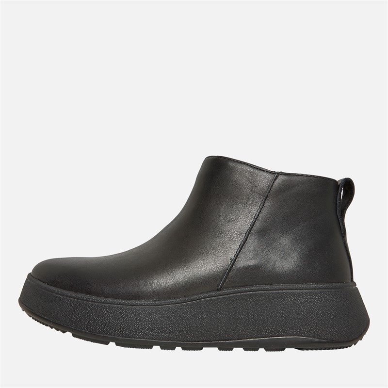 FitFlop Womens F-Mode Leather Flatform Zip Ankle Boots All Black