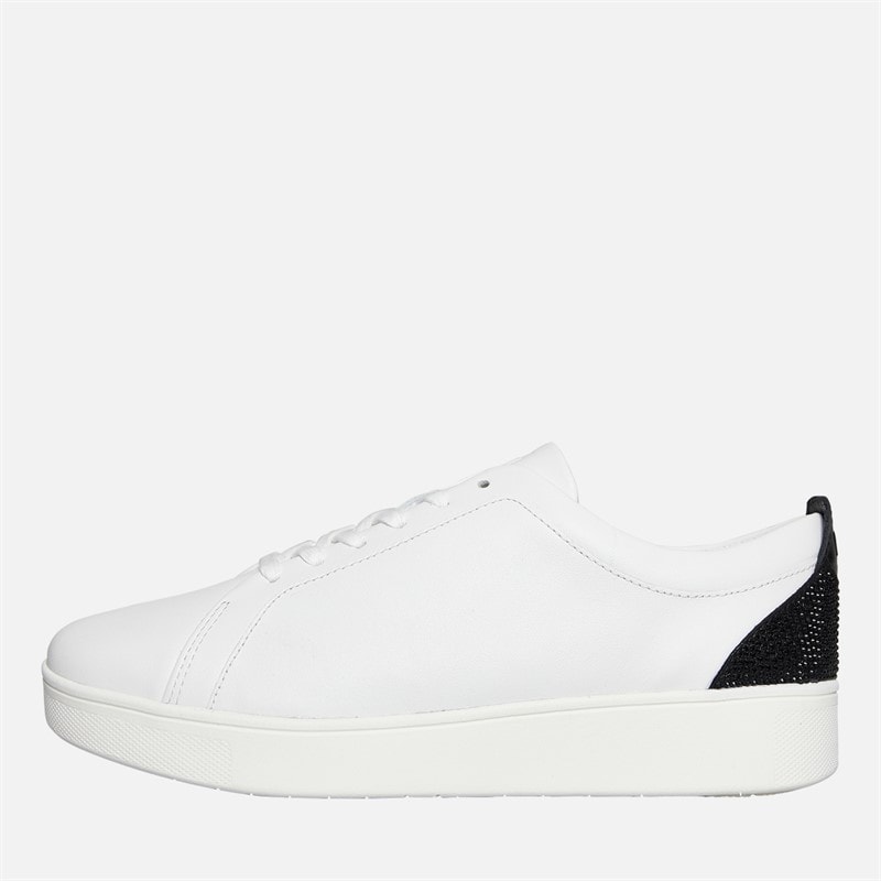 FitFlop Womens Rally Crystal Back Tab Trainers Urban White/Black