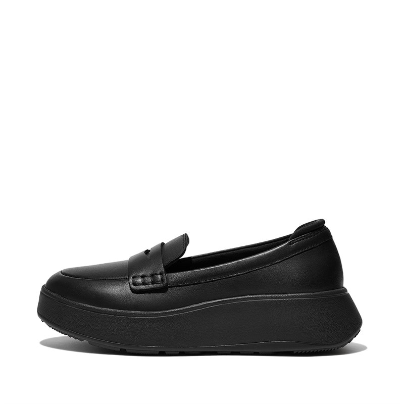 FitFlop Womens F-mode Flatform Leather Penny Loafers All Black