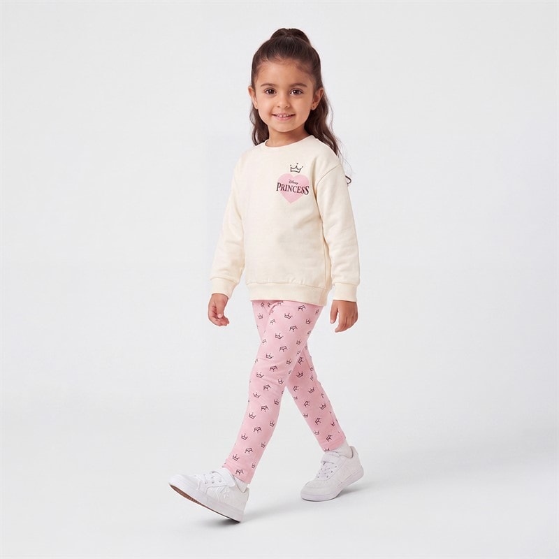 Disney Girls Princess Sweatshirt And Leggings Set Cream/Pink