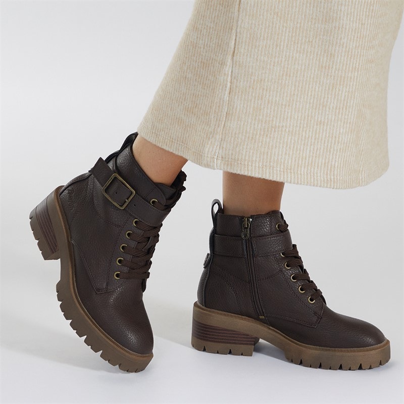 Blowfish Womens Jagger Lace Up Buckle Ankle Boots Dark Brown