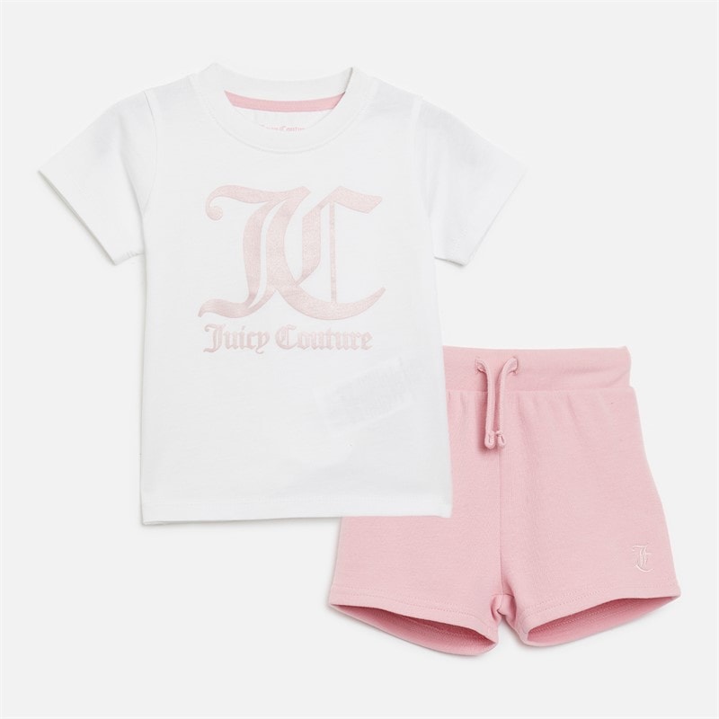 Juicy Couture Girls Tonal Shimmer Print T-Shirt And Shorts Set Pink Nectar