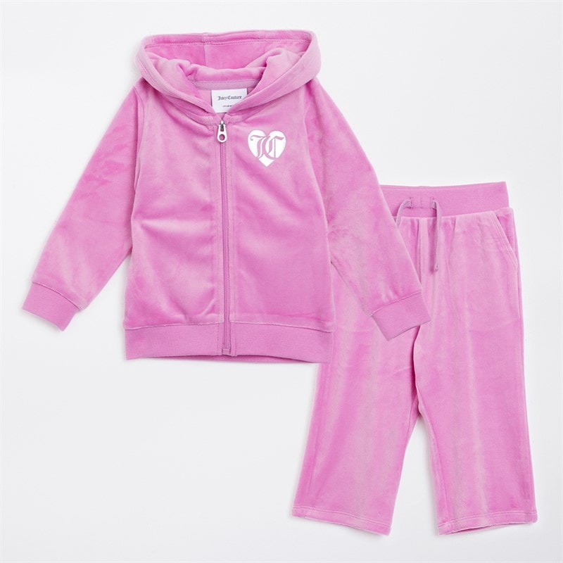 Juicy Couture Girls Velour Zip Through Hoodie And Bootcut Joggers Tracksuit Purple Orchid