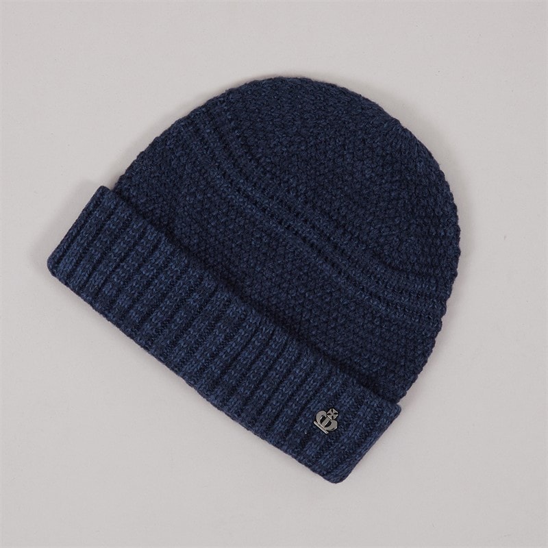 Jeff Banks Mens Melange Textured Beanie Navy Marl