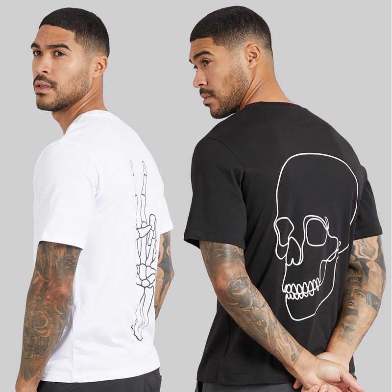 JACK & JONES Mens Egon Print Two Pack T-Shirts Black/White