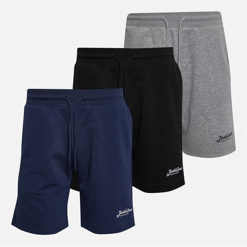 JACK & JONES Mens Impress Three Pack Shorts Black/Light Grey Marl/Navy