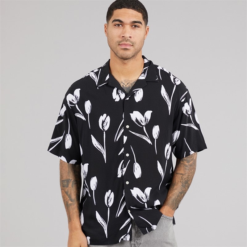 JACK & JONES Mens Jeff Charge Resort Short Sleeve Shirt Black