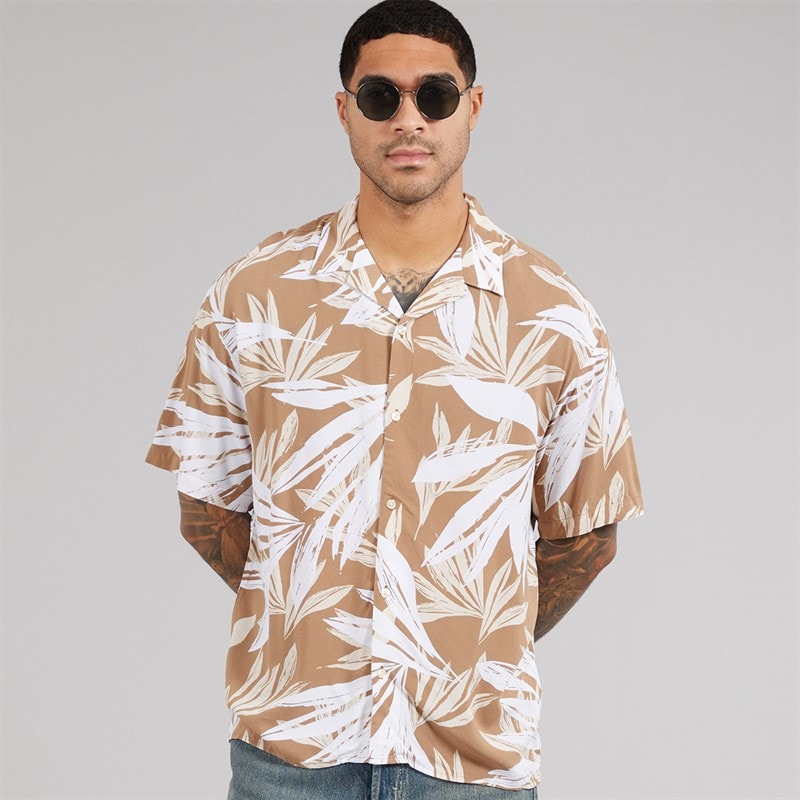 JACK & JONES Mens Jeff Tropical Resort Short Sleeve Shirt Coriander