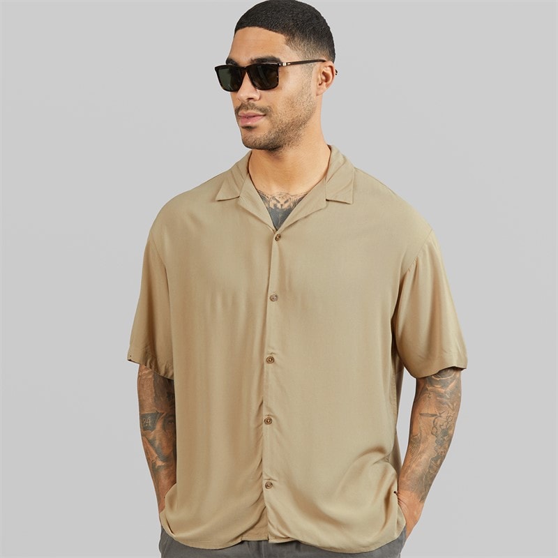 JACK & JONES Mens Jeff Solid Resort Short Sleeve Shirt Coriander