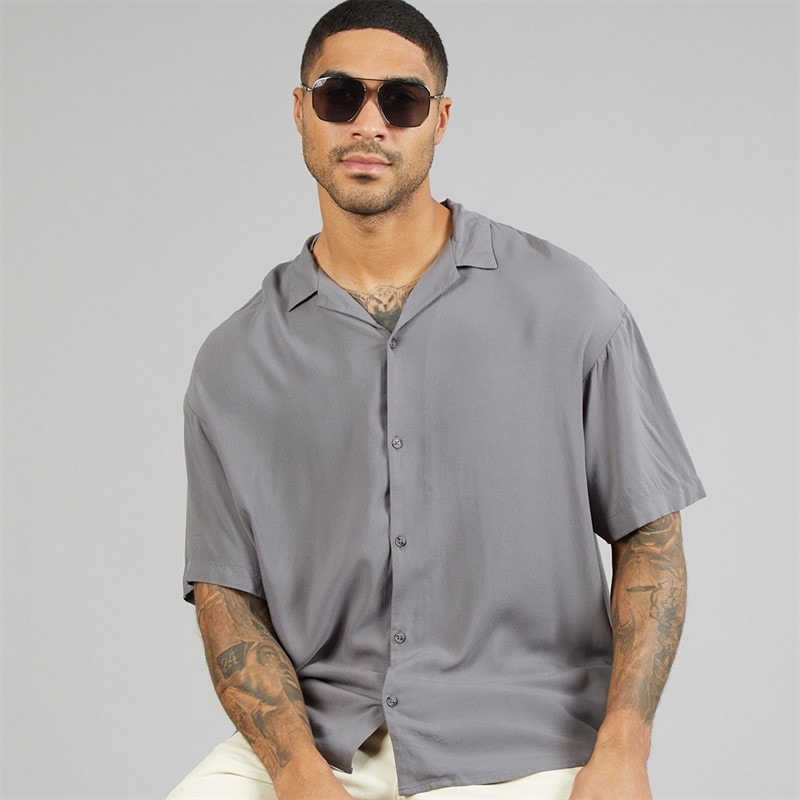 JACK & JONES Mens Jeff Solid Resort Short Sleeve Shirt Castlerock