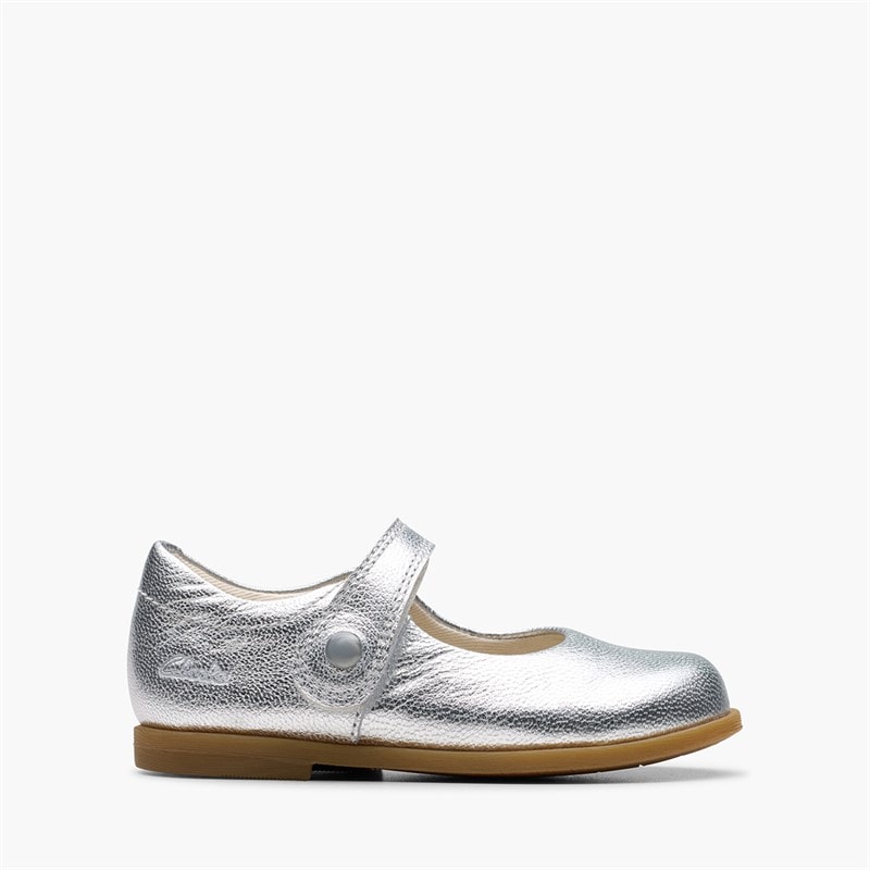 Clarks Infant Girls Drew F-Fit Mary Jane Shoes Silver