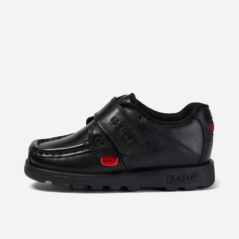 Kickers Infant Boys Fragma Single Strap Leather School Shoes Black
