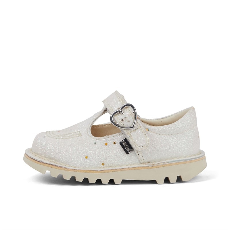Kickers Infant Girls Kick T-Bar Glitter Shoes White