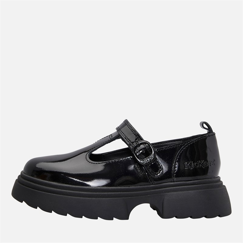 Kickers Girls Kenzi T-Bar Patent Leather Shoes Black