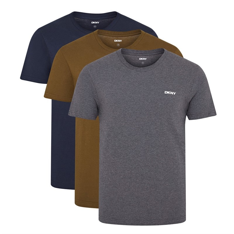 DKNY Mens Giants Three Pack T-Shirts Olive/Charcoal/Navy