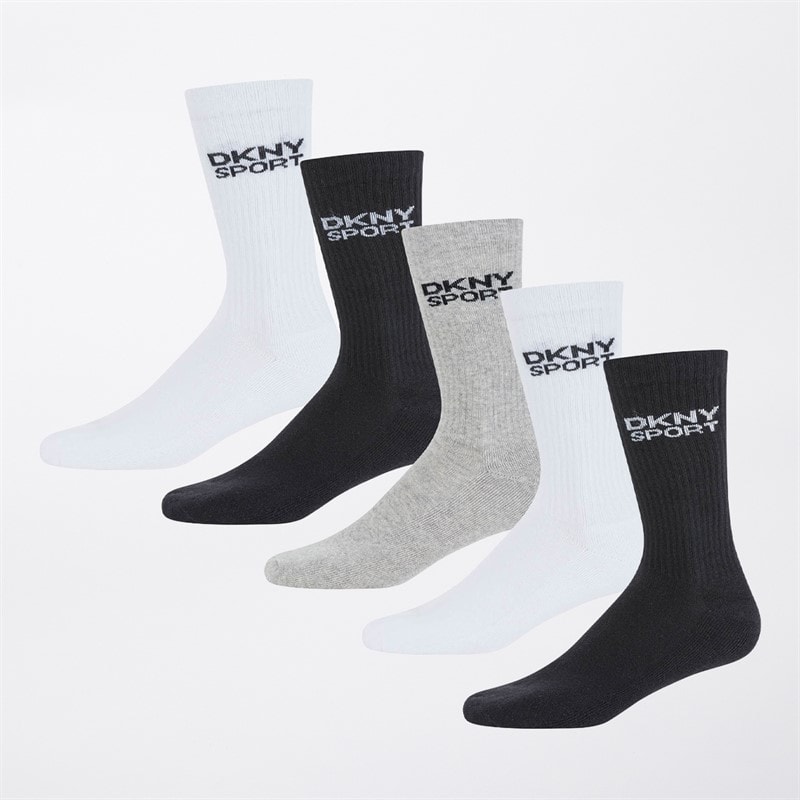 DKNY Mens Radde Five Pack Crew Socks Black/White/Grey