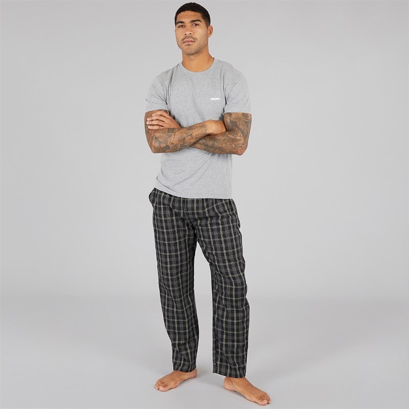 DKNY Mens Bucks T-Shirt And Woven Pants Lounge Set Grey/Black