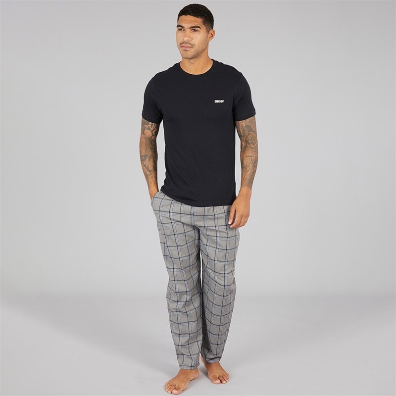 DKNY Mens Falcons T-Shirt And Woven Pants Lounge Set Black/Grey