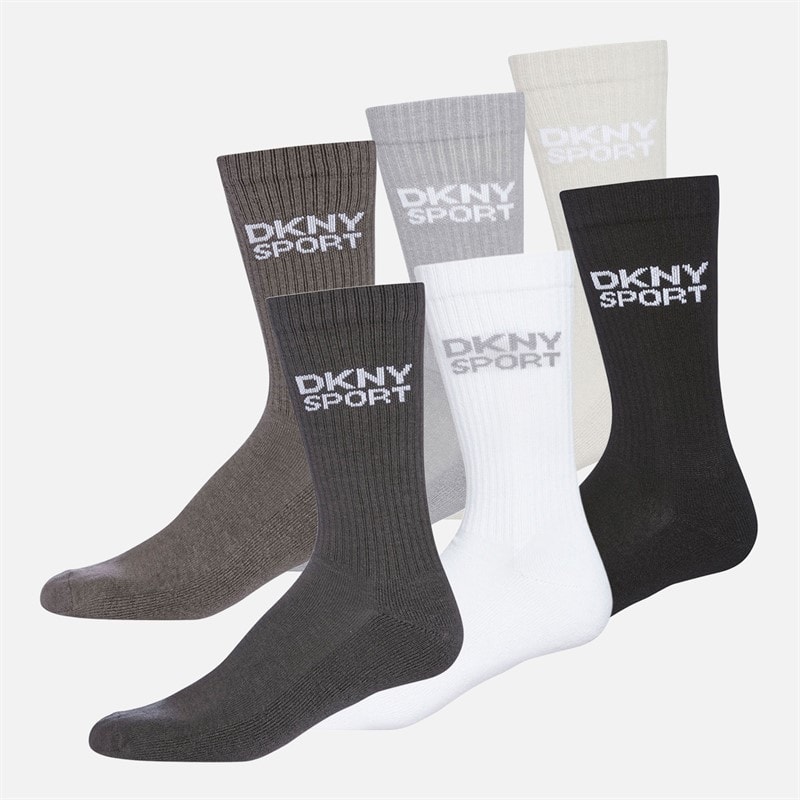 DKNY Mens Radde Six Pack Crew Socks Black/Grey/Grey/Grey/Grey/White