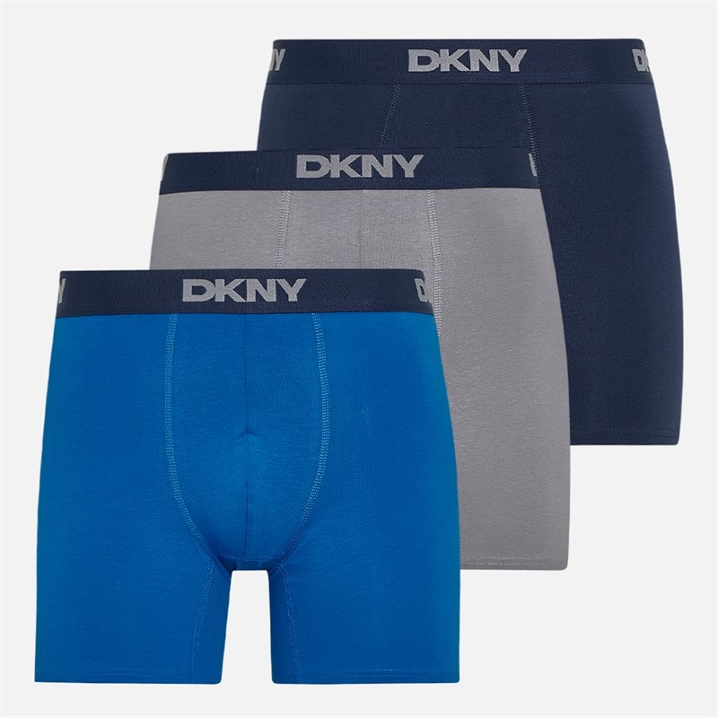DKNY Mens Modesto Three Pack Medium Boxer Trunks Navy/Grey/Blue
