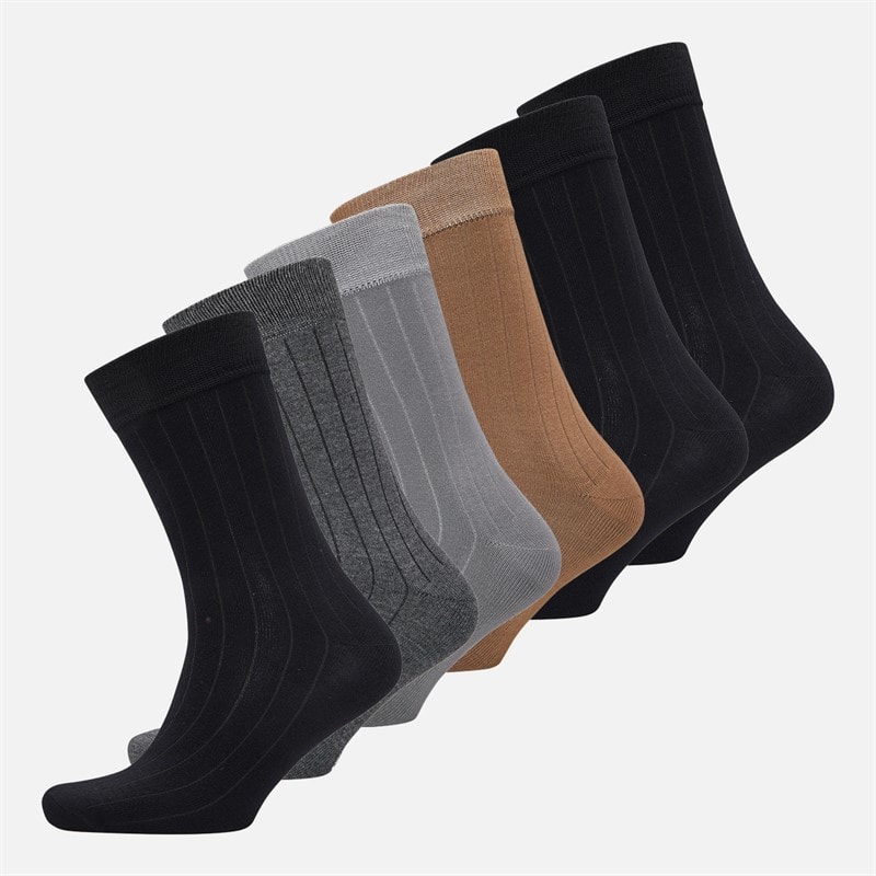 DKNY Mens Quay Six Pack Bamboo Socks Black/Grey/Khaki