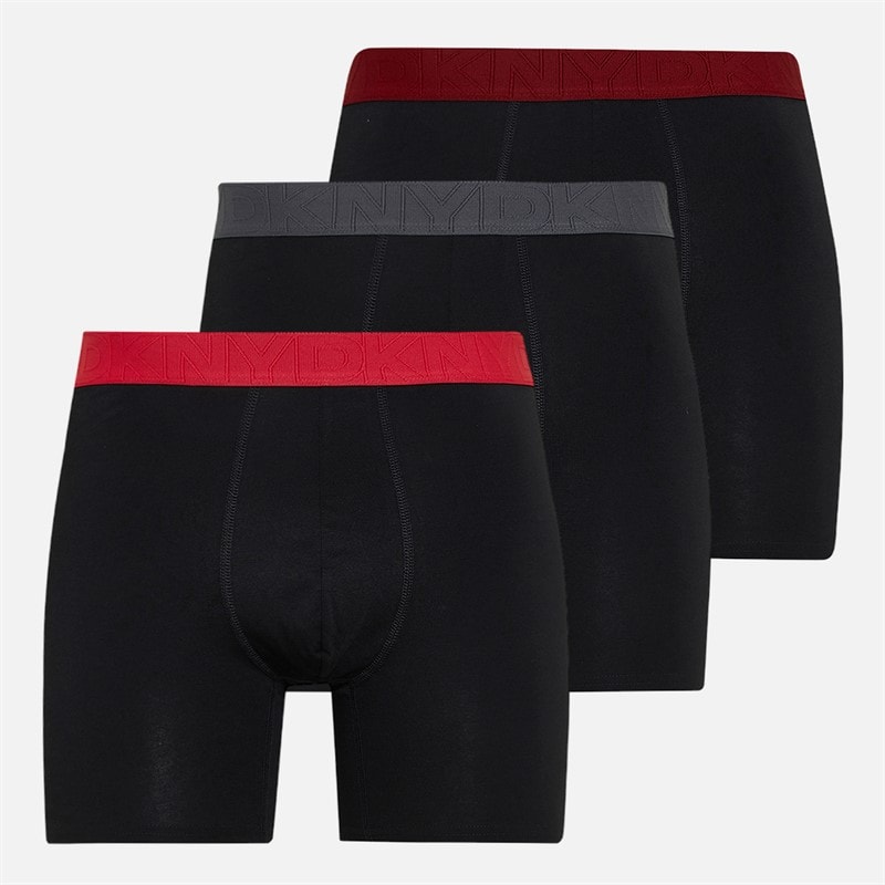 DKNY Mens Barstow Three Pack Medium Boxer Trunks Black
