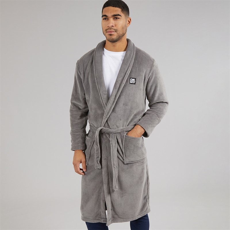 DKNY Mens Trash Pandas Fleece Robe Charcoal