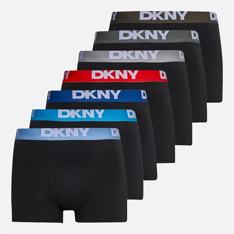 DKNY Mens Seattle Seven Pack Boxer Trunks Black/Blue/Red/Grey