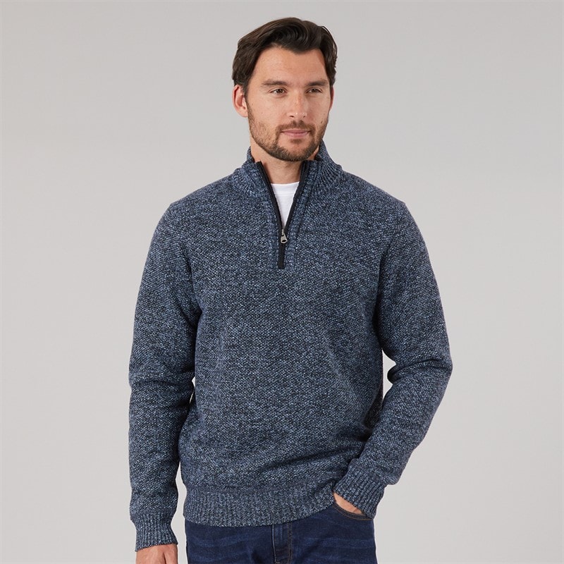 Kangaroo Poo Mens Sherpa Lined 1/4 Zip Sweater Blue Marl
